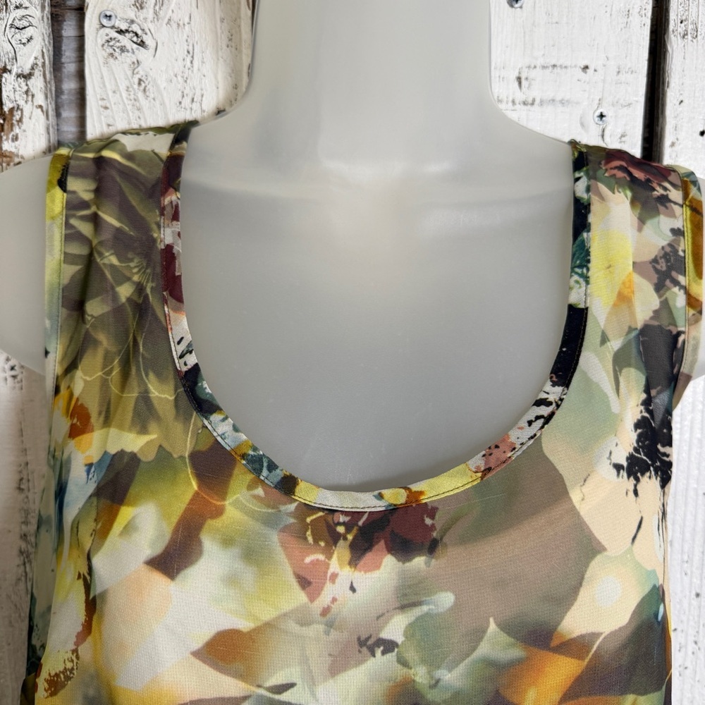 Liz Claiborne 2 Pc Floral Sheer Top With‎ Camisole Size Large Sleeveless Cottage - Picture 4 of 13